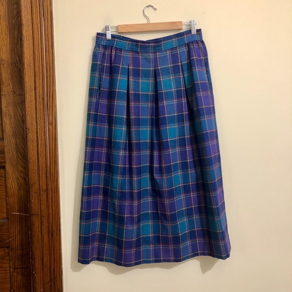 Made in USA Pure Wool Orange Brown Plaid Vintage 1970s Pendleton Wool Pleated Skirt Size Small 27 Waist 70s Wool Skirt